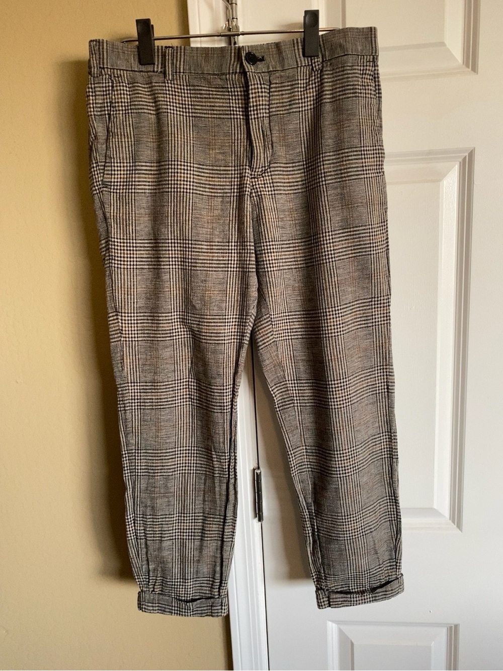 H&M Men’s Skinny Fit Plaid Trousers Size 30 Brown Black Check Pants - Picture 1 of 3